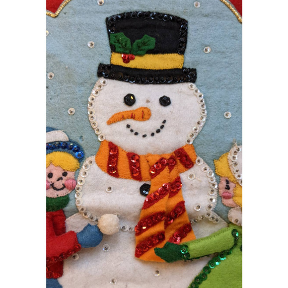 Vintage Christmas Felt Sequin Jeweled Wall Hanging‎ Snowman from Bucilla Kit - Picture 4 of 10